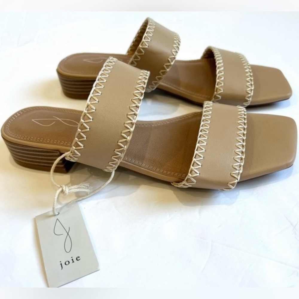 NWT Joie nude tan vegan leather 2 strap square toe heeled sandal shoes size 8.5